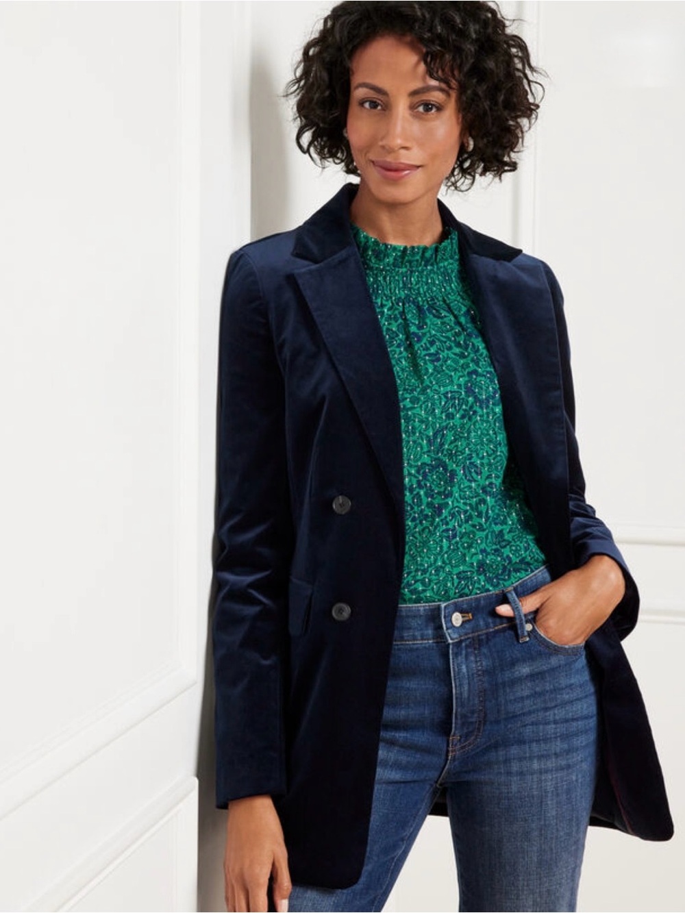 Talbots Velveteen Double Breasted Open Blazer Jacket Navy Blue Size 22W Office